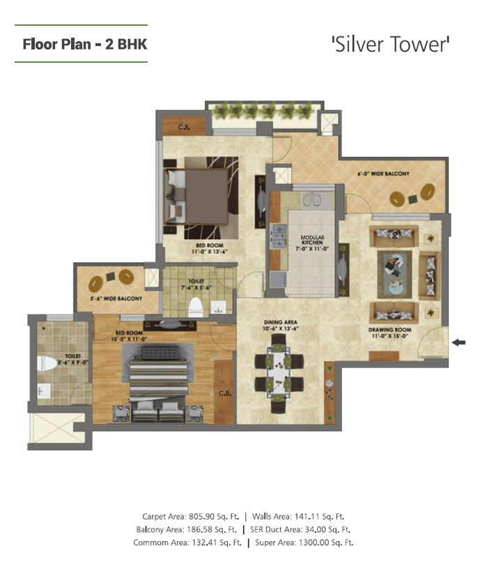 2 BHK floor plan